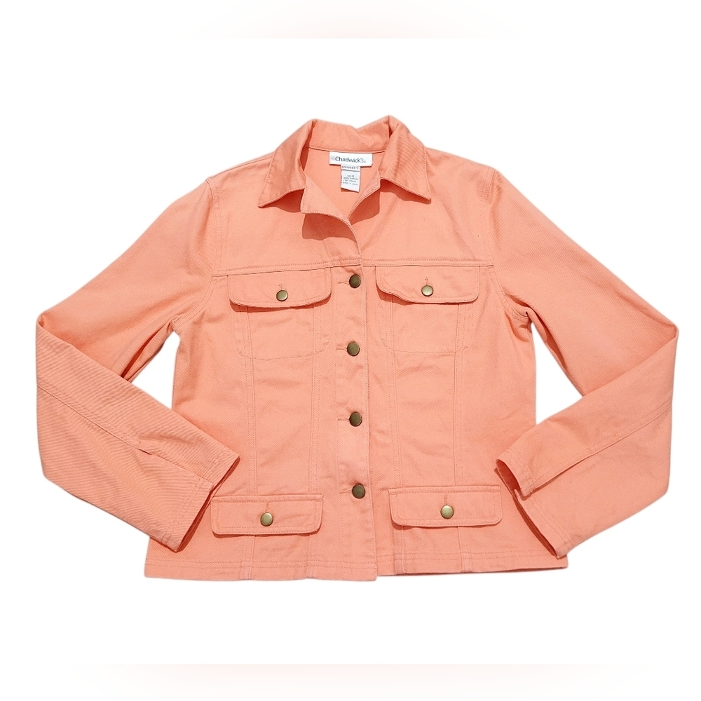 Chadwick’s Peach 100% Cotton Utility Jacket Women’s Size 6 Button Front - Picture 2 of 12